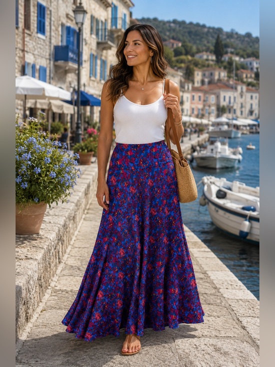 LuLaRoe Dresses & Skirts - LuLaRoe Blue Floral Maxi Skirt Medium Pink Red Boho Vacation Resort